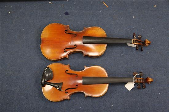 An L. Lowendall violin, body 14in. & another violin